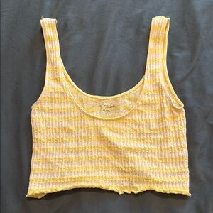 Urban Outfitters Yellow and White Ribbed Sleeveless Crop Top